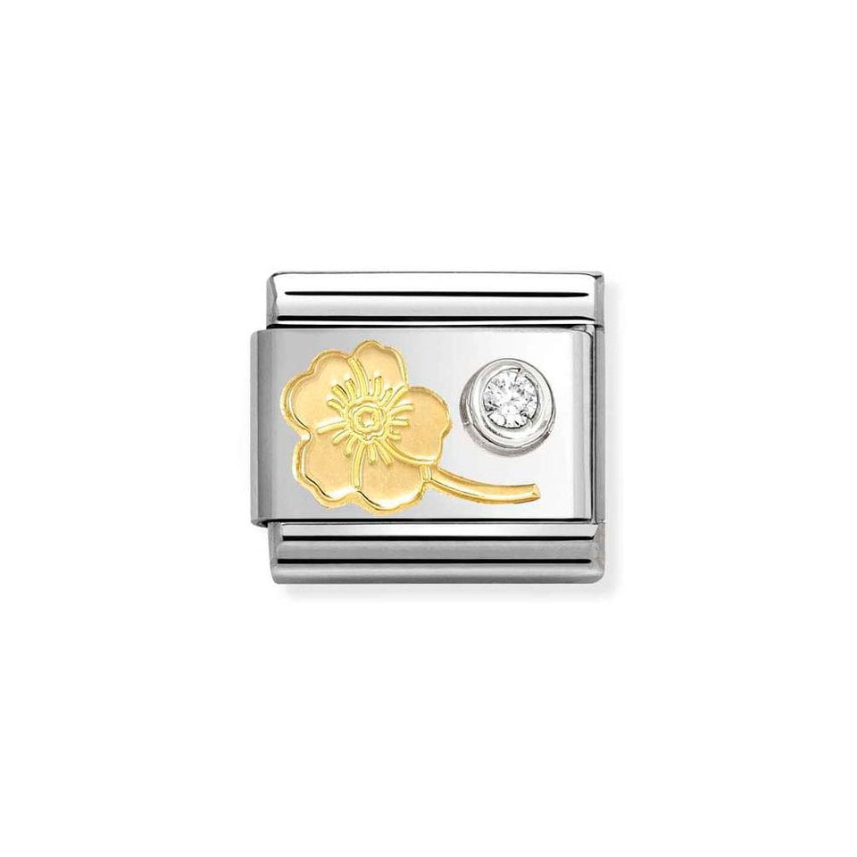 Nomination CLASSIC Gold Raised Myosotis with White Stone Charm