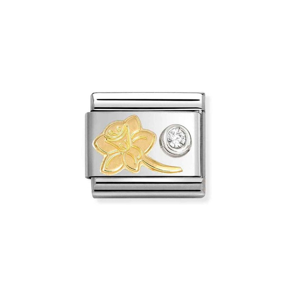 Nomination CLASSIC Gold Raised Narcissus with White Stone Charm