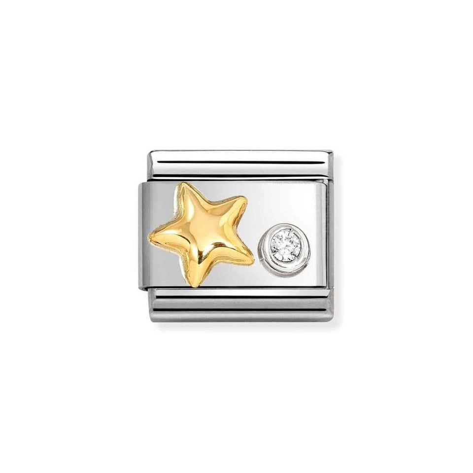 Nomination CLASSIC Gold Raised Star with White Stone Charm