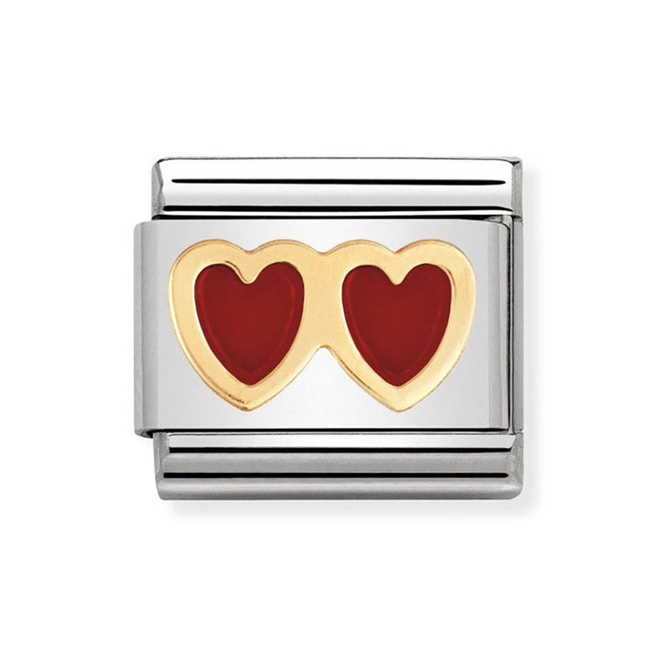 Nomination CLASSIC Gold Red Double Heart Charm
