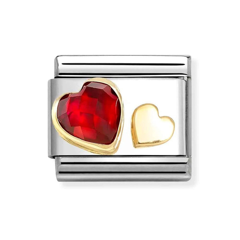 Nomination CLASSIC Gold Red Faceted and Gold Heart Charm