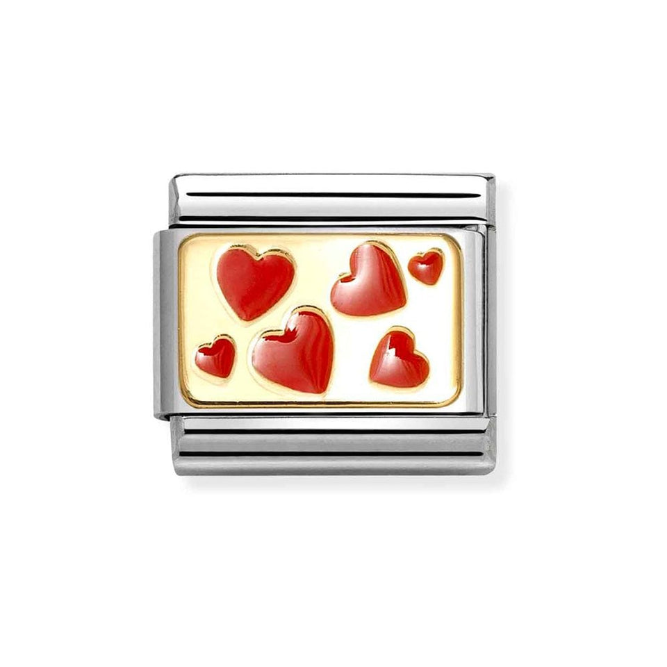 Nomination CLASSIC Gold Red Hearts Plaque