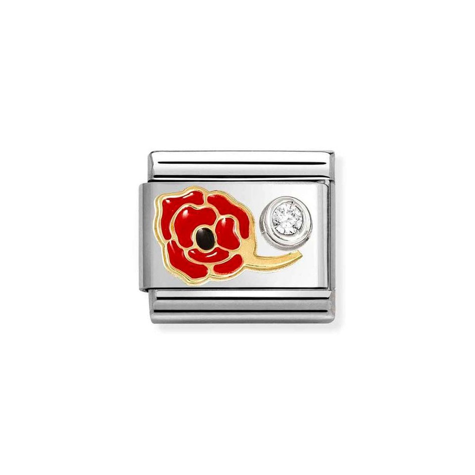 Nomination CLASSIC Gold Red Poppy with White Stone Charm