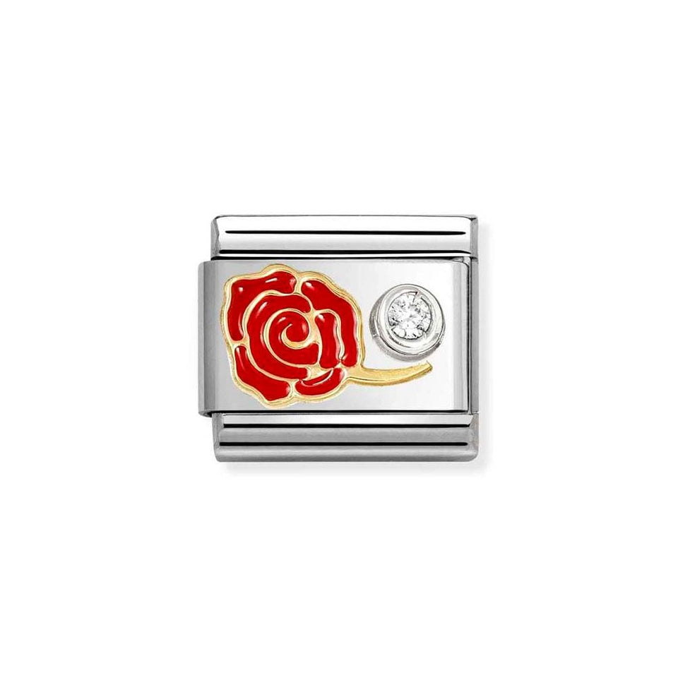 Nomination CLASSIC Gold Red Rose with White Stone Charm