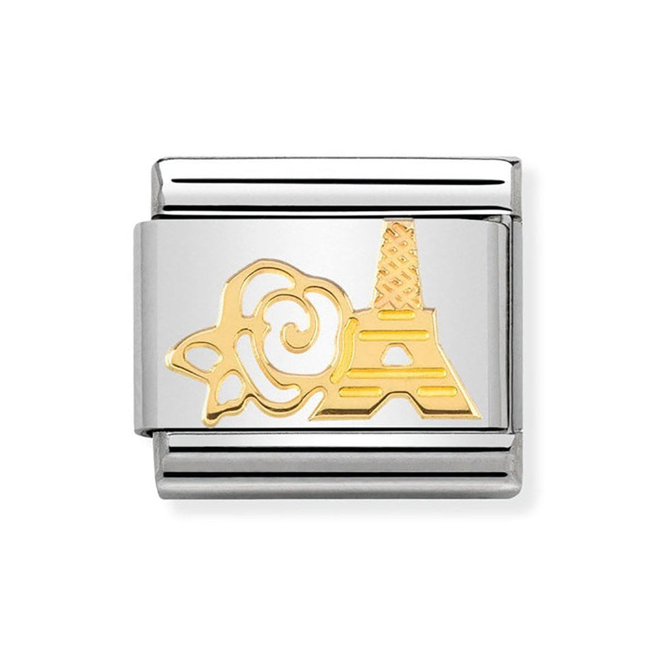 Nomination CLASSIC Gold Rose & Eiffel Tower Charm