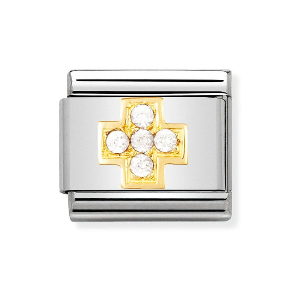 Nomination CLASSIC Gold Stone Set White Cross Charm