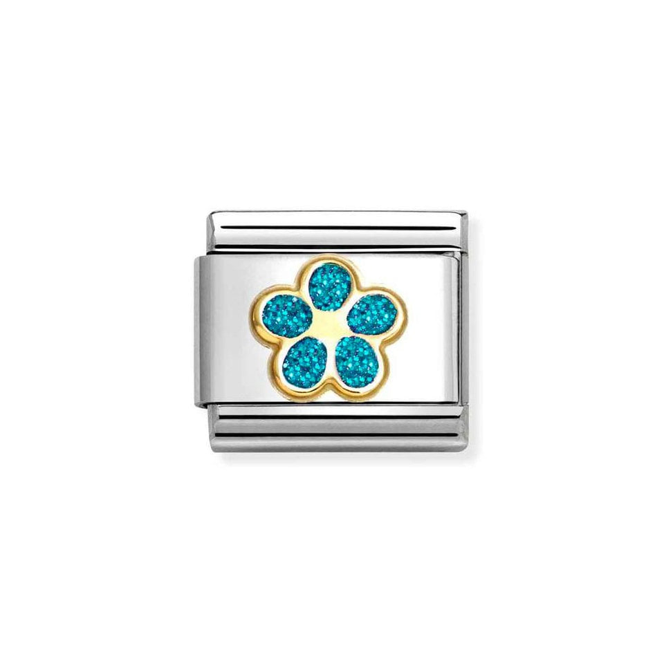 Nomination CLASSIC Gold Turquoise Glitter Flower Charm