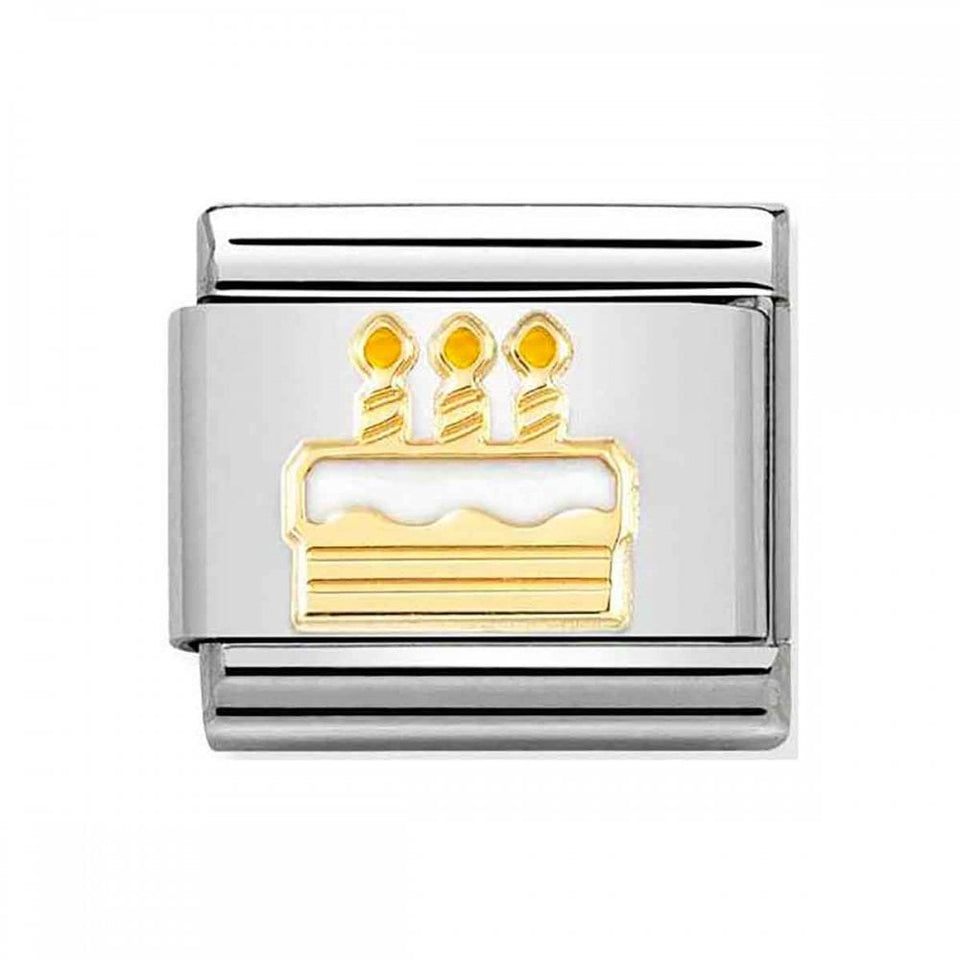 Nomination CLASSIC Gold White Birthday Cake Charm