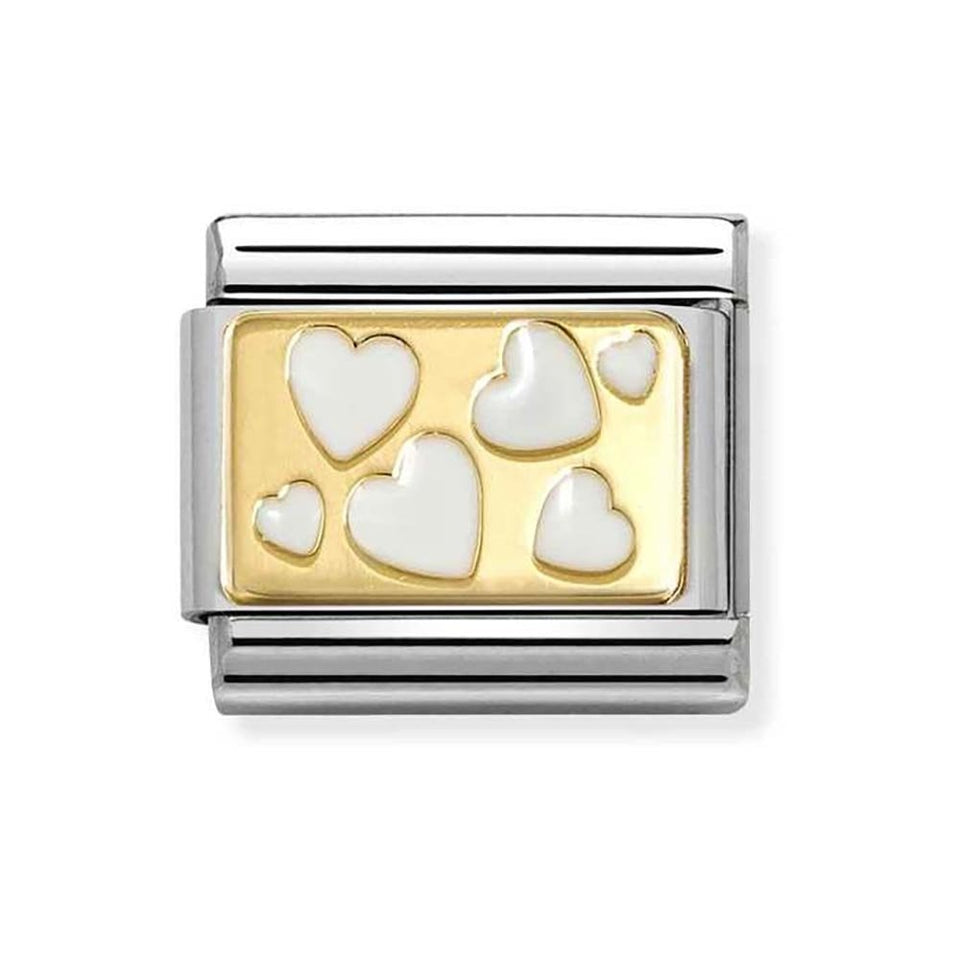 Nomination CLASSIC Gold White Hearts Plaque Charm