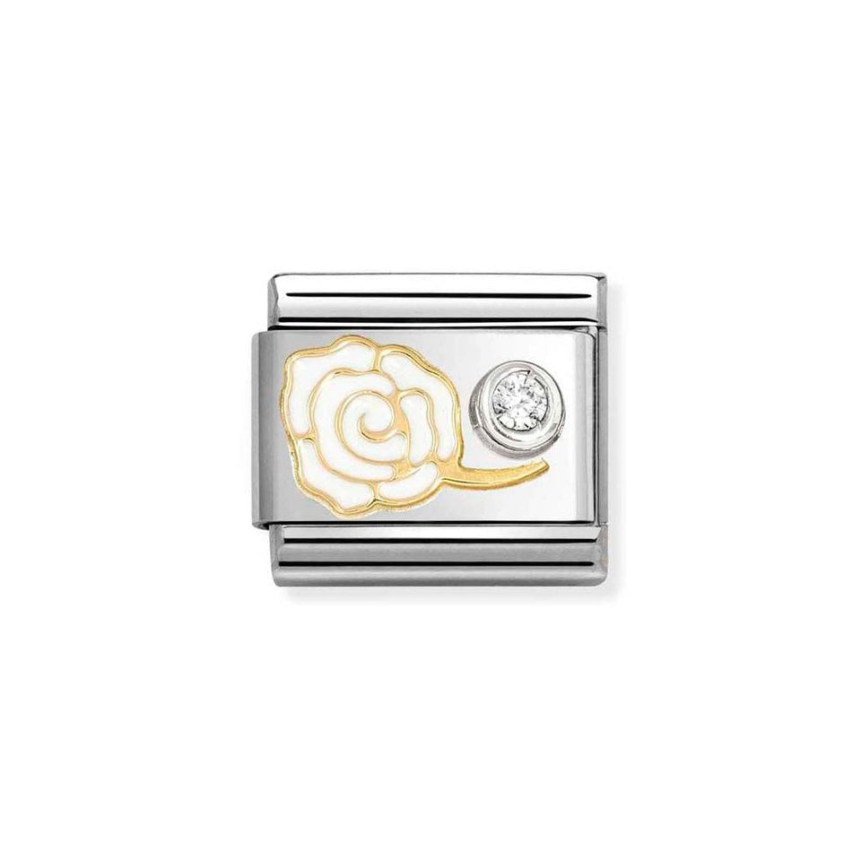 Nomination CLASSIC Gold White Rose with White Stone Charm