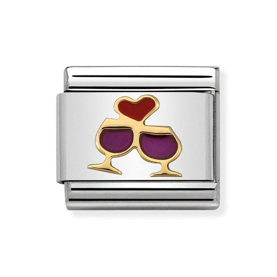 Nomination CLASSIC Gold Wine Glasses with Heart Charm
