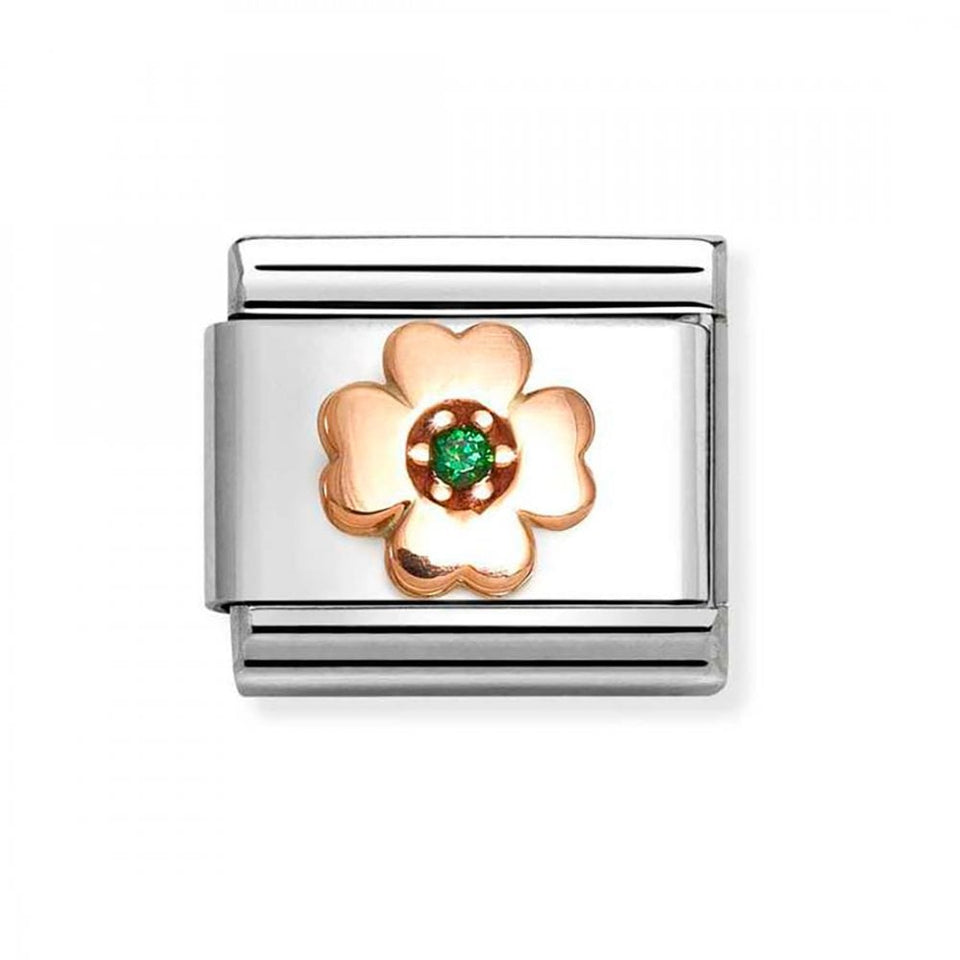 Nomination CLASSIC Rose Green Stone Four Leaf Clover Charm