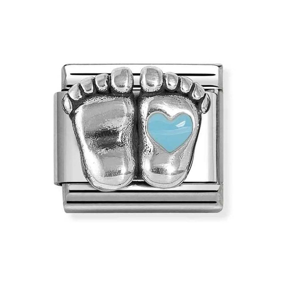 Nomination CLASSIC Silvershine Baby Feet with Blue Heart Charm