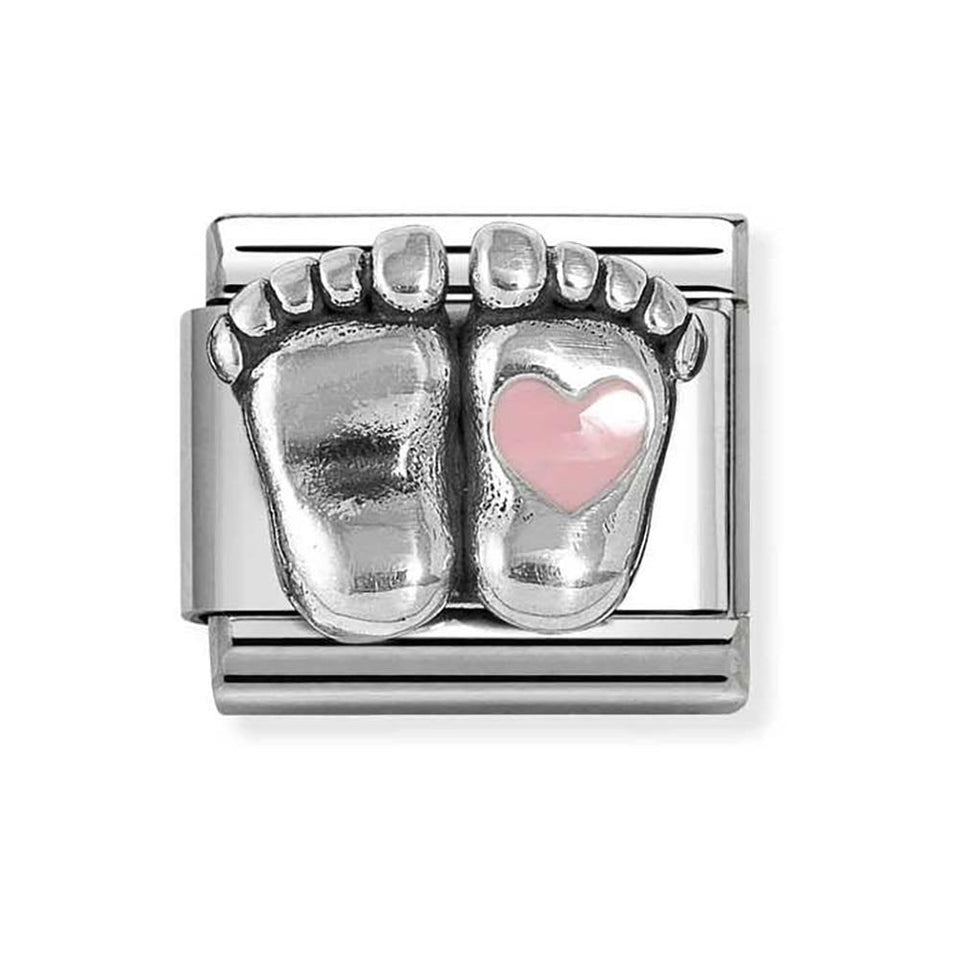 Nomination CLASSIC Silvershine Baby Feet with Pink Heart Charm
