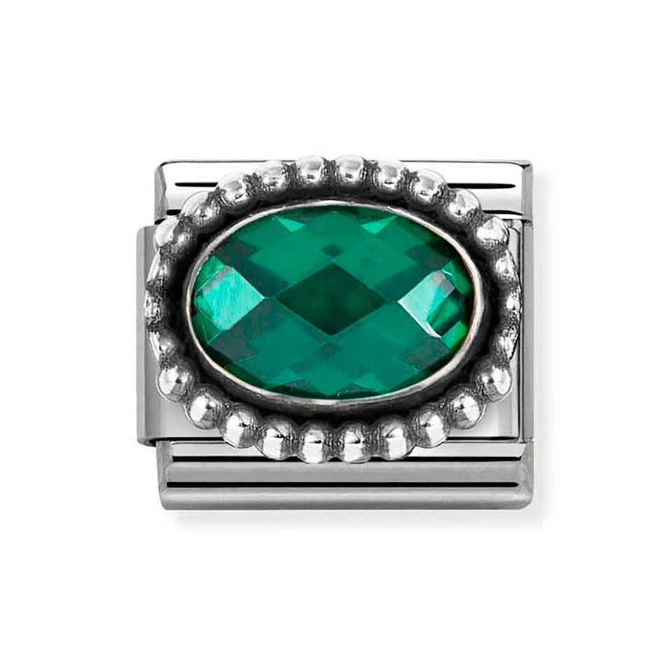 Nomination CLASSIC Silvershine Beaded Setting Dark Green Stone Charm