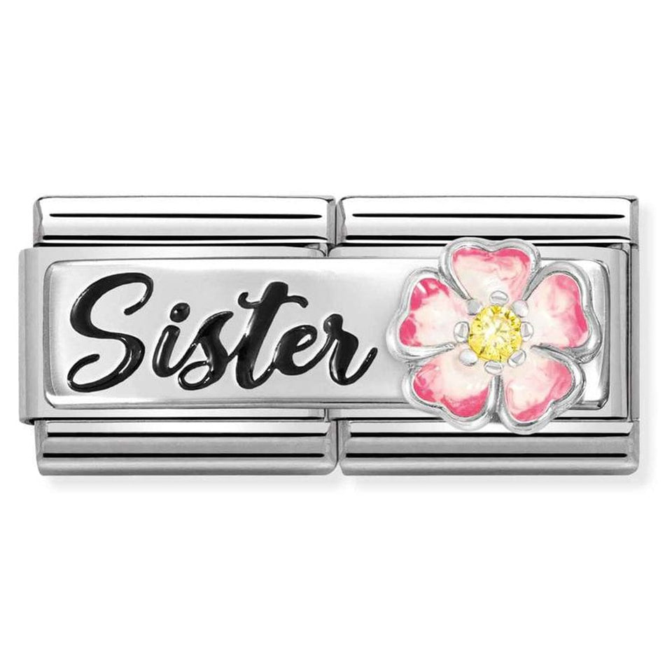 Nomination CLASSIC Silvershine Double Pink Flower Sister Charm