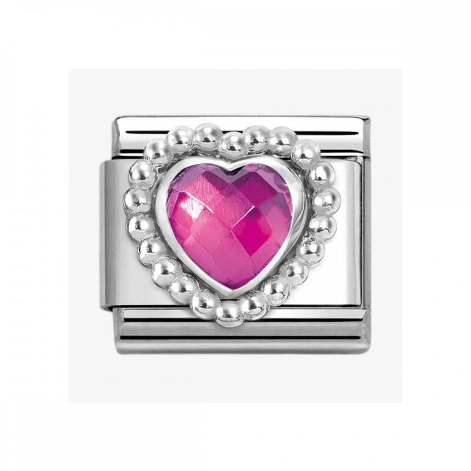 Nomination CLASSIC Silvershine Faceted Fuchsia Heart Charm