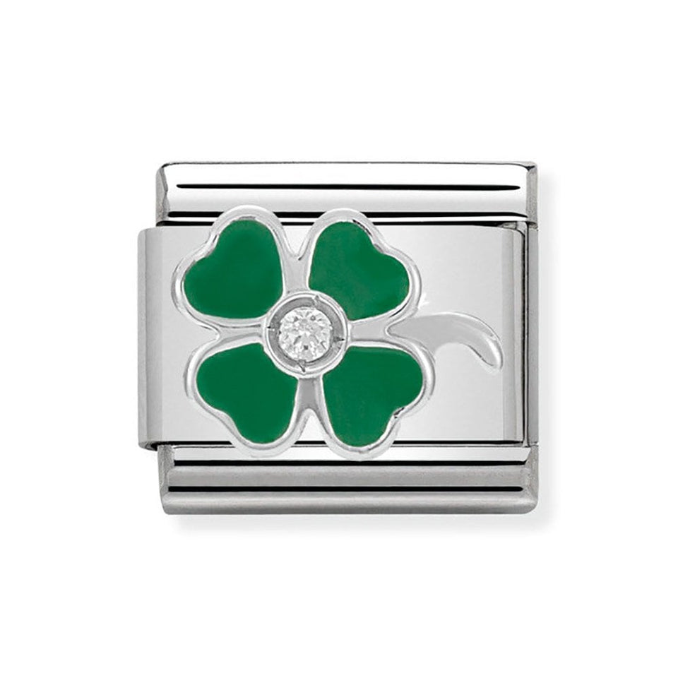 Nomination CLASSIC Silvershine Green Four Leaf Clover Charm