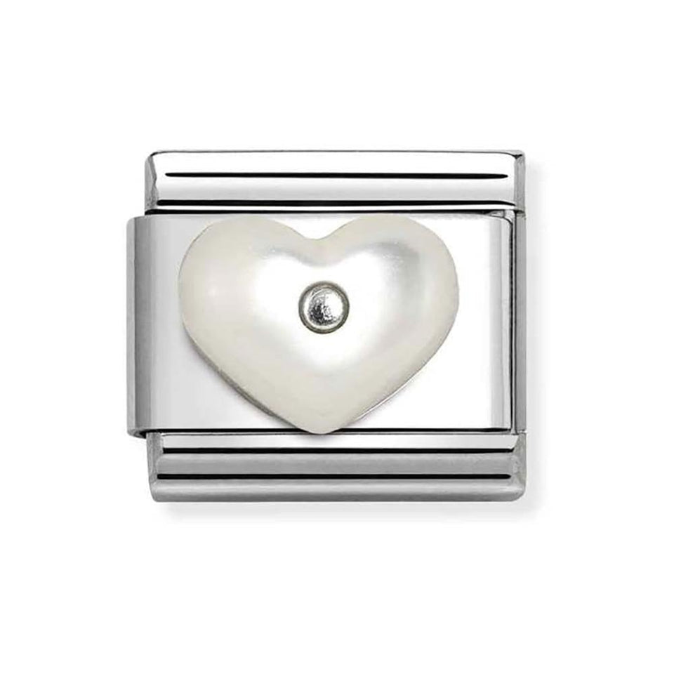 Nomination CLASSIC Silvershine Mother of Pearl Heart Charm