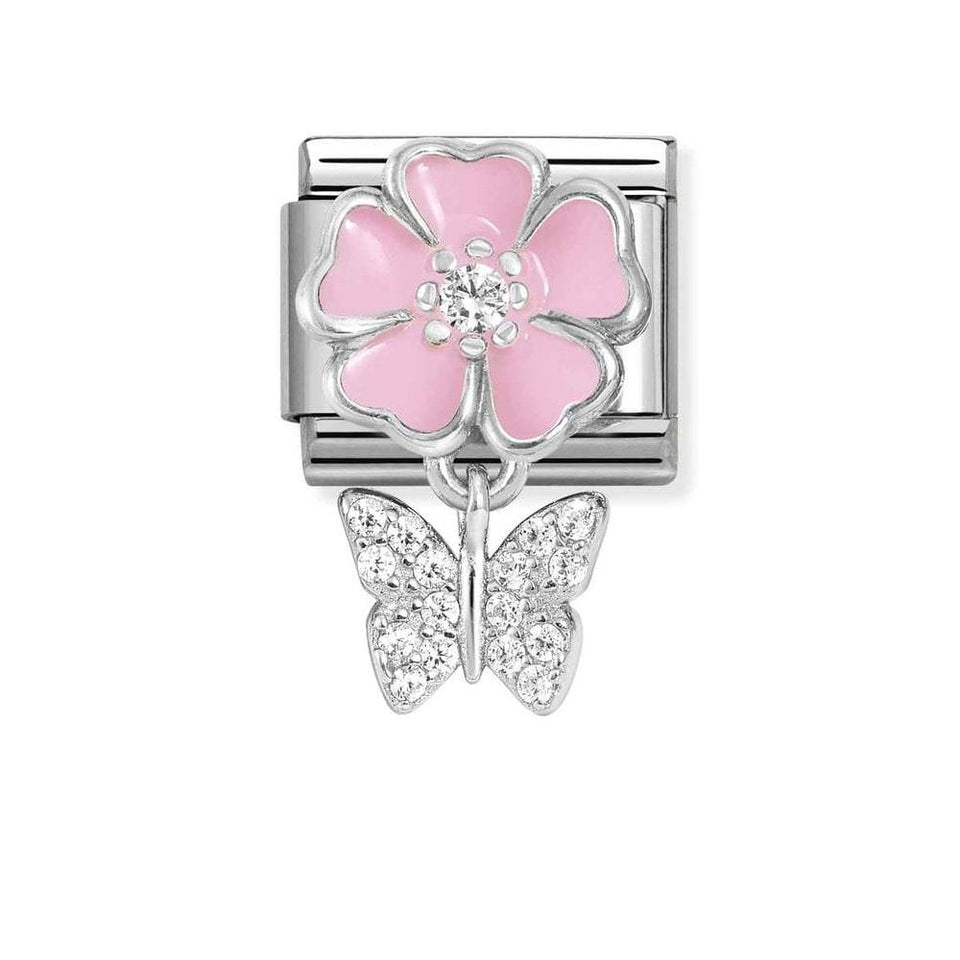 Nomination CLASSIC Silvershine Pink Flower with Dangly Butterfly Charm