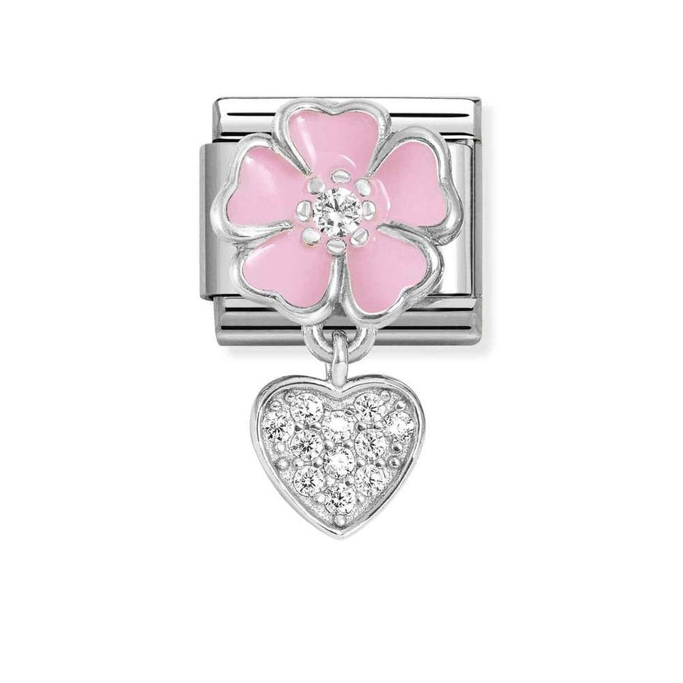 Nomination CLASSIC Silvershine Pink Flower with Dangly Heart Charm
