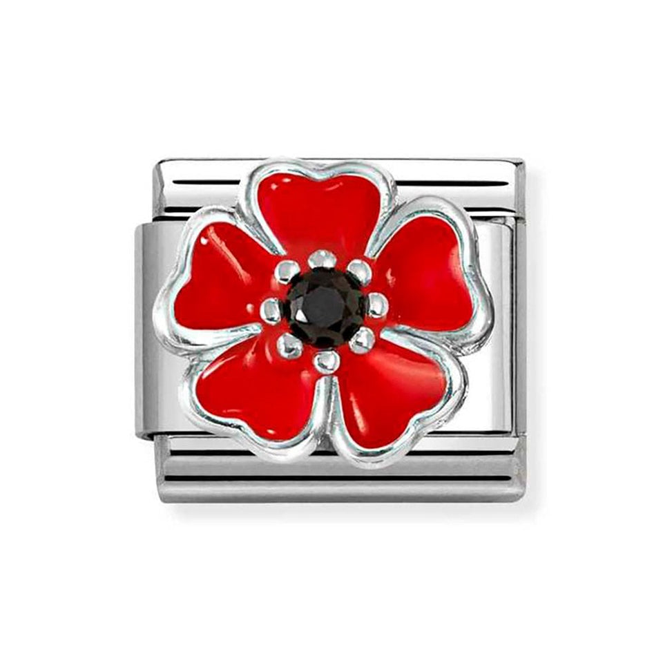 Nomination CLASSIC Silvershine Red & Black Flower Charm