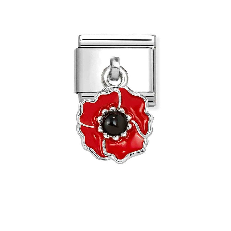 Nomination CLASSIC Silvershine Red & Black Flower Dangle Charm