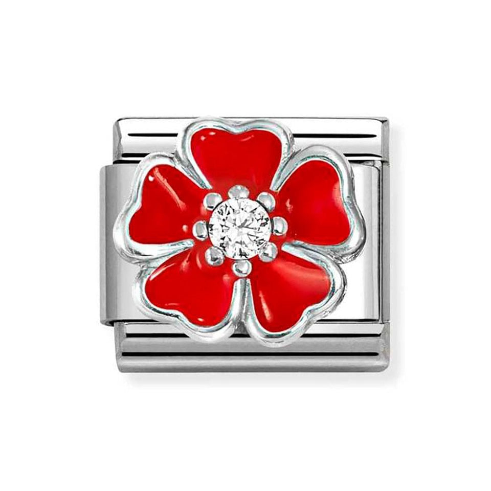 Nomination CLASSIC Silvershine Red Flower Charm