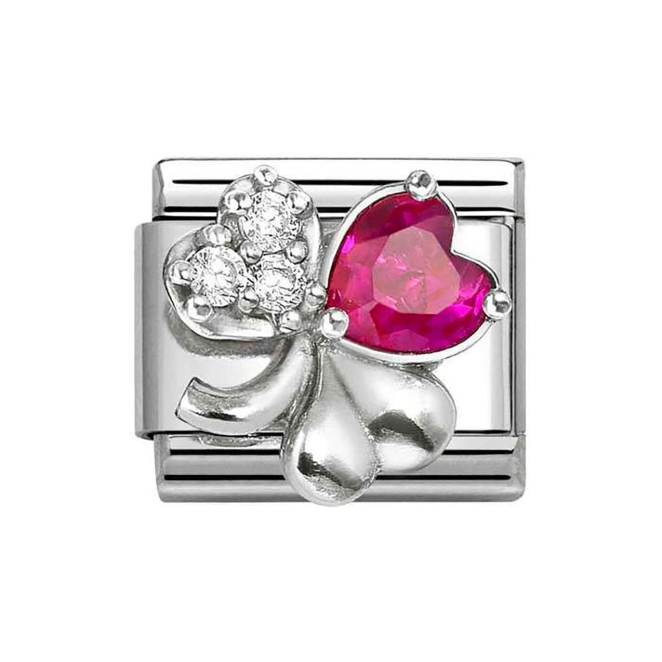 Nomination CLASSIC Silvershine Red Stone Set Clover Charm