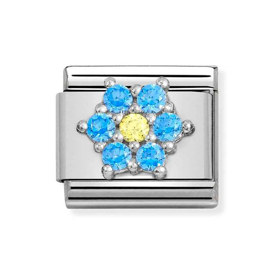 Nomination CLASSIC Silvershine Sparkly Blue Flower Charm