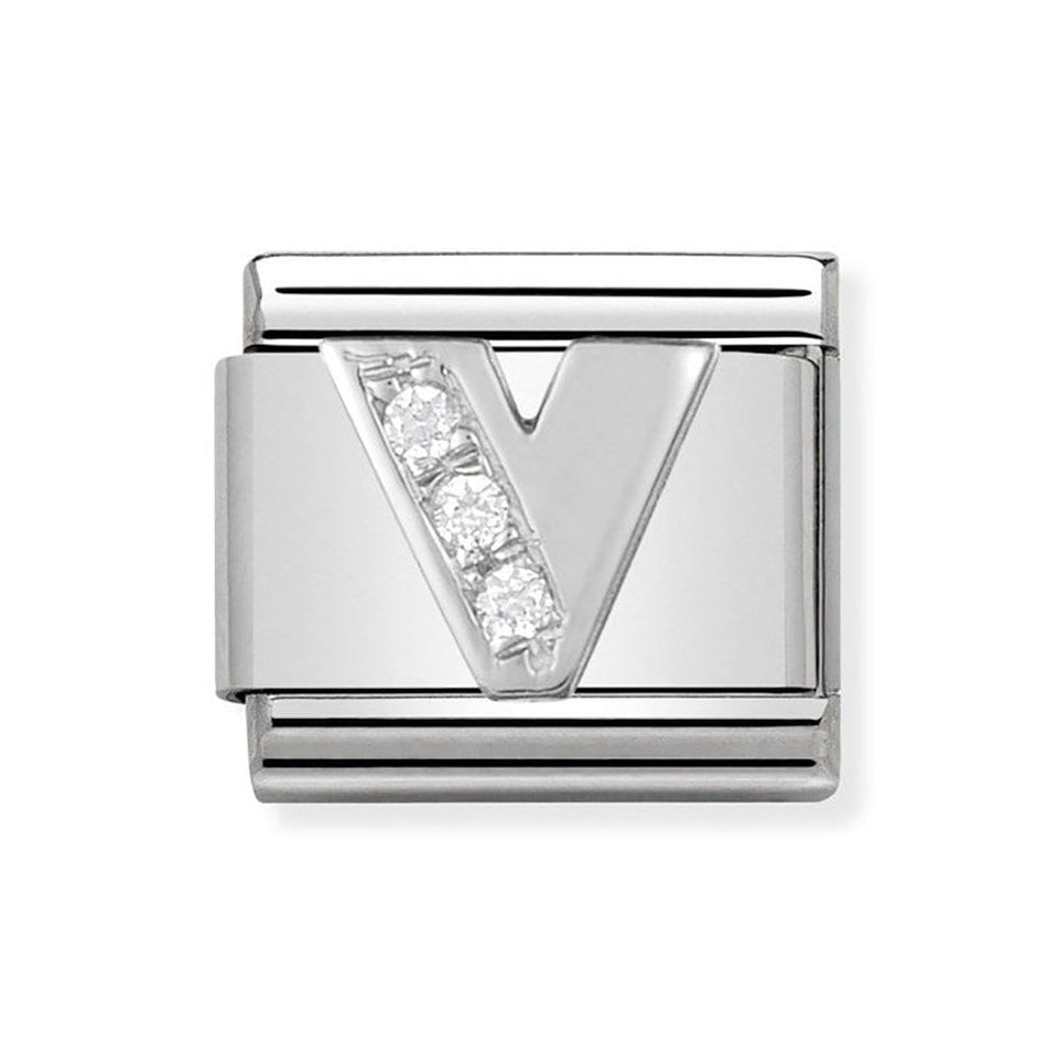 Nomination CLASSIC Silvershine Sparkly Letter 'V' Charm
