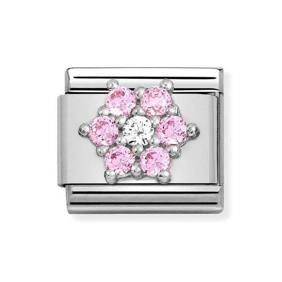 Nomination CLASSIC Silvershine Sparkly Pink Flower Charm