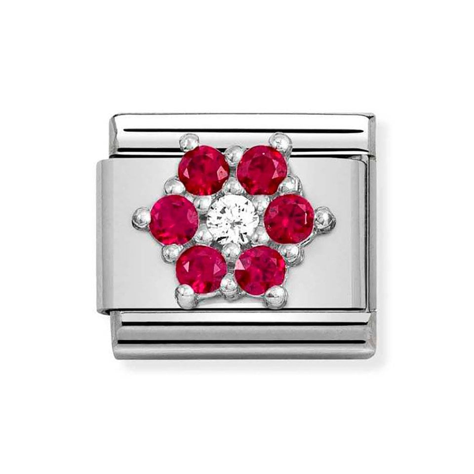 Nomination CLASSIC Silvershine Sparkly Red Flower Charm