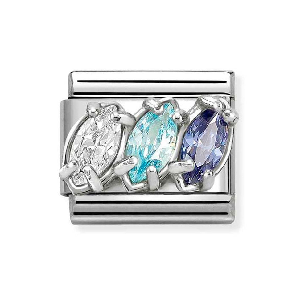 Nomination CLASSIC Silvershine Stone Set White, Light Blue & Blue Trilogy Charm