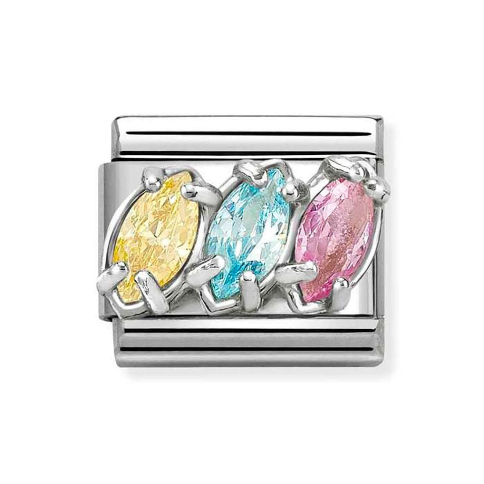 Nomination CLASSIC Silvershine Stone Set Yellow, Light Blue & Pink Trilogy Charm