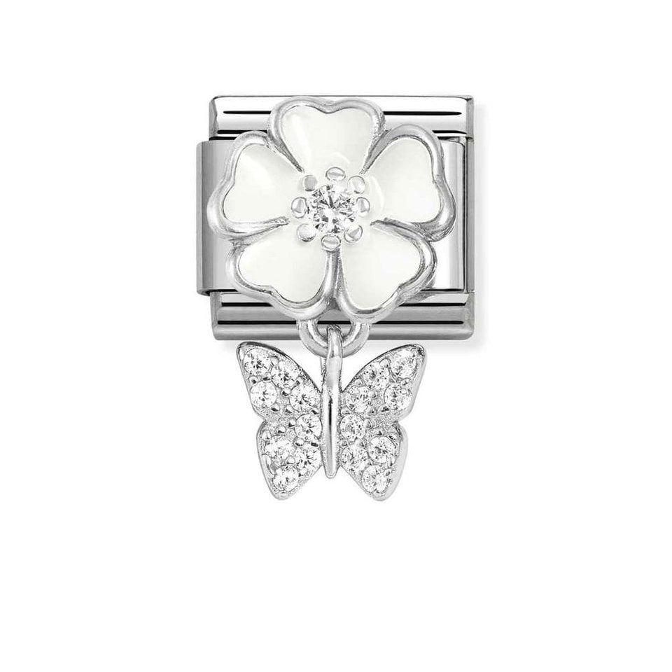 Nomination CLASSIC Silvershine White Flower with Dangly Butterfly Charm