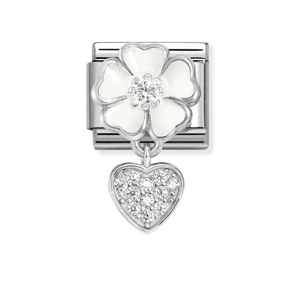 Nomination CLASSIC Silvershine White Flower with Dangly Heart Charm