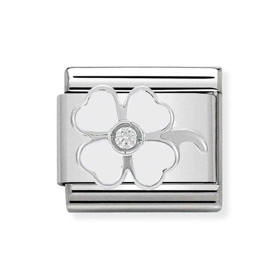 Nomination CLASSIC Silvershine White Four Leaf Clover Charm