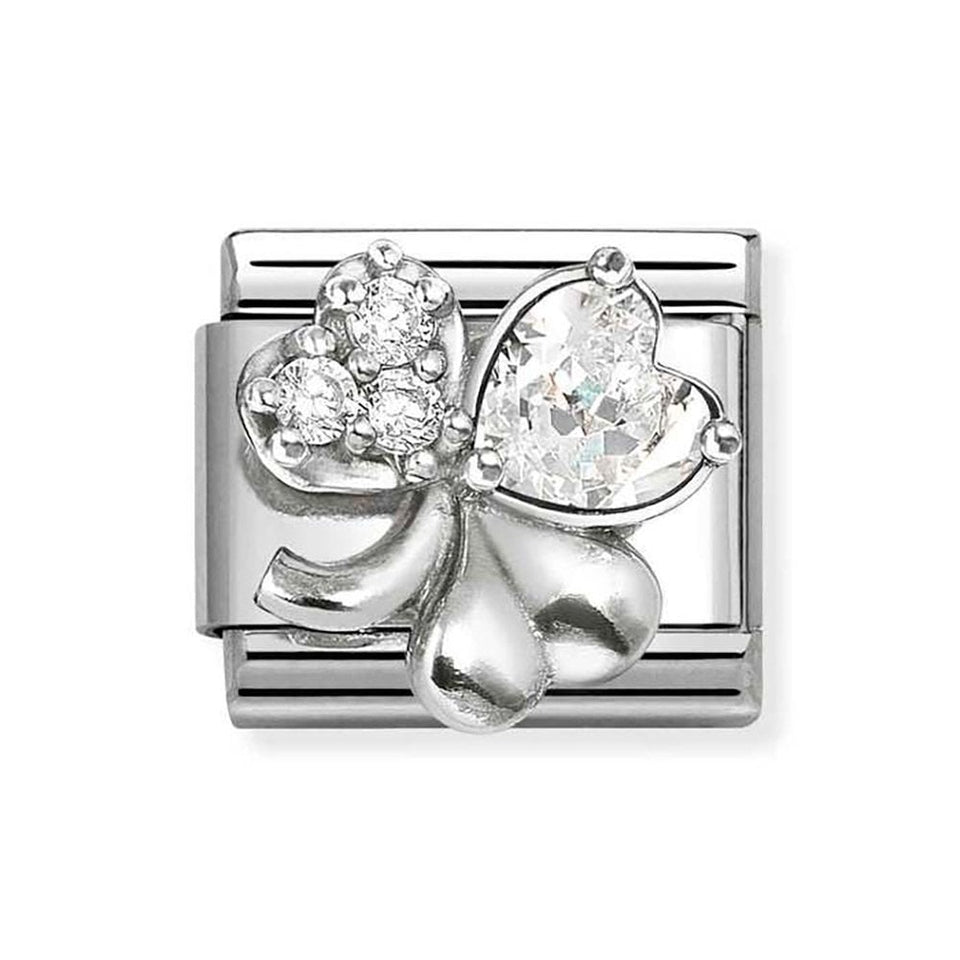 Nomination CLASSIC Silvershine White Stone Set Clover Charm