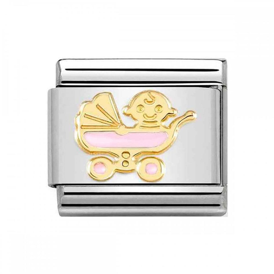 Nomination OUTLET CLASSIC Gold Pink Baby Pram Charm