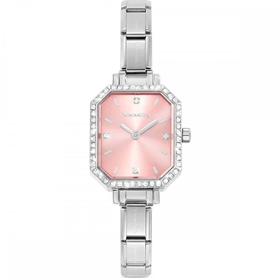 Nomination PARIS New Rectangular Pink Dial Stone Set Watch