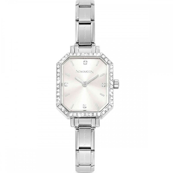 Nomination PARIS New Rectangular Silver Dial Stone Set Watch