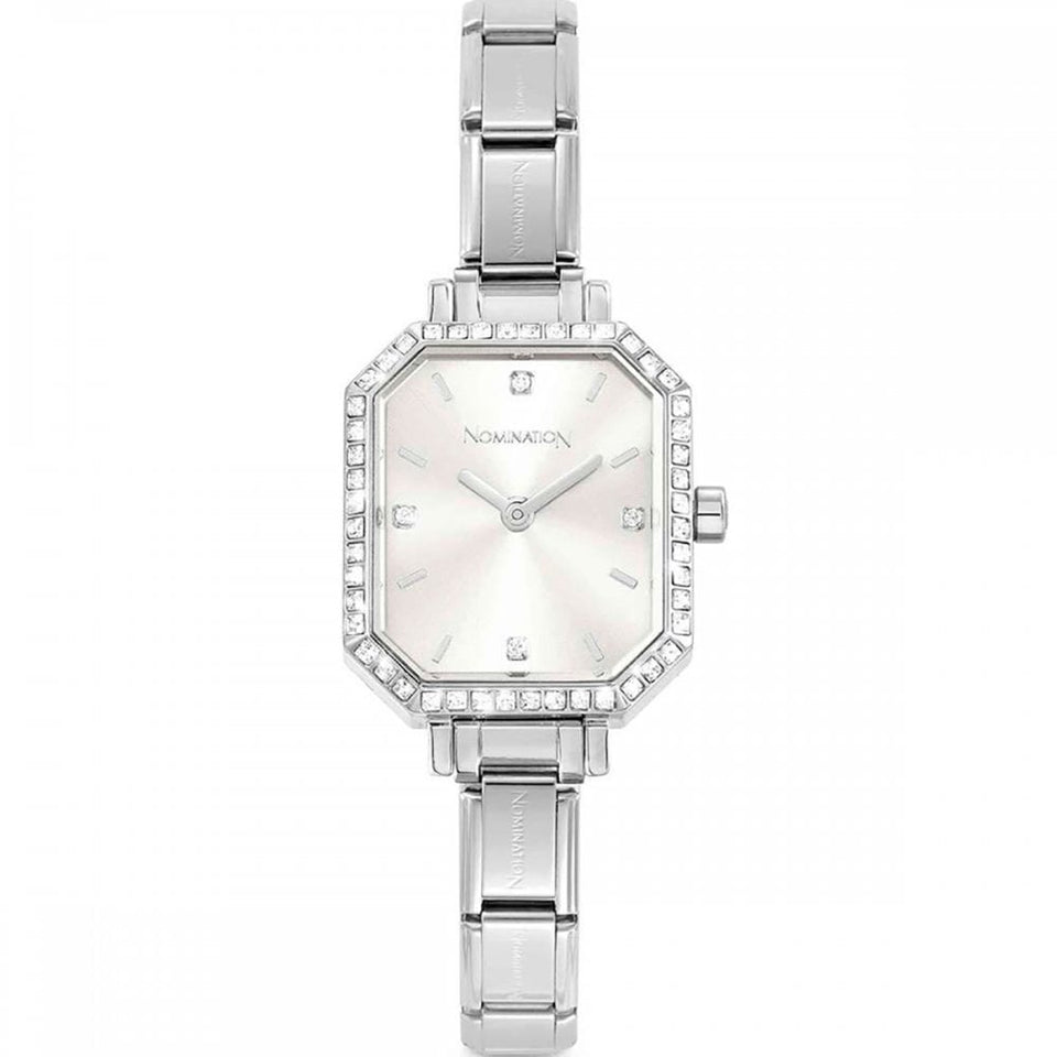 Nomination PARIS New Rectangular Silver Dial Stone Set Watch