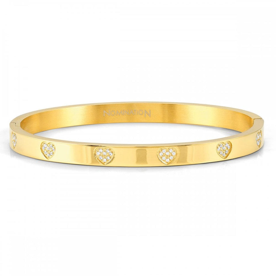 Nomination PRETTY Gold Tone Rigid Bangle with Hearts