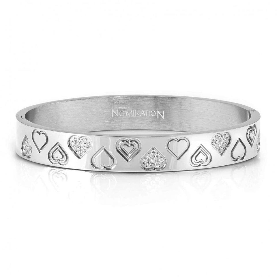 Nomination PRETTY Satinshine Stone Set Silver Hearts Bangle