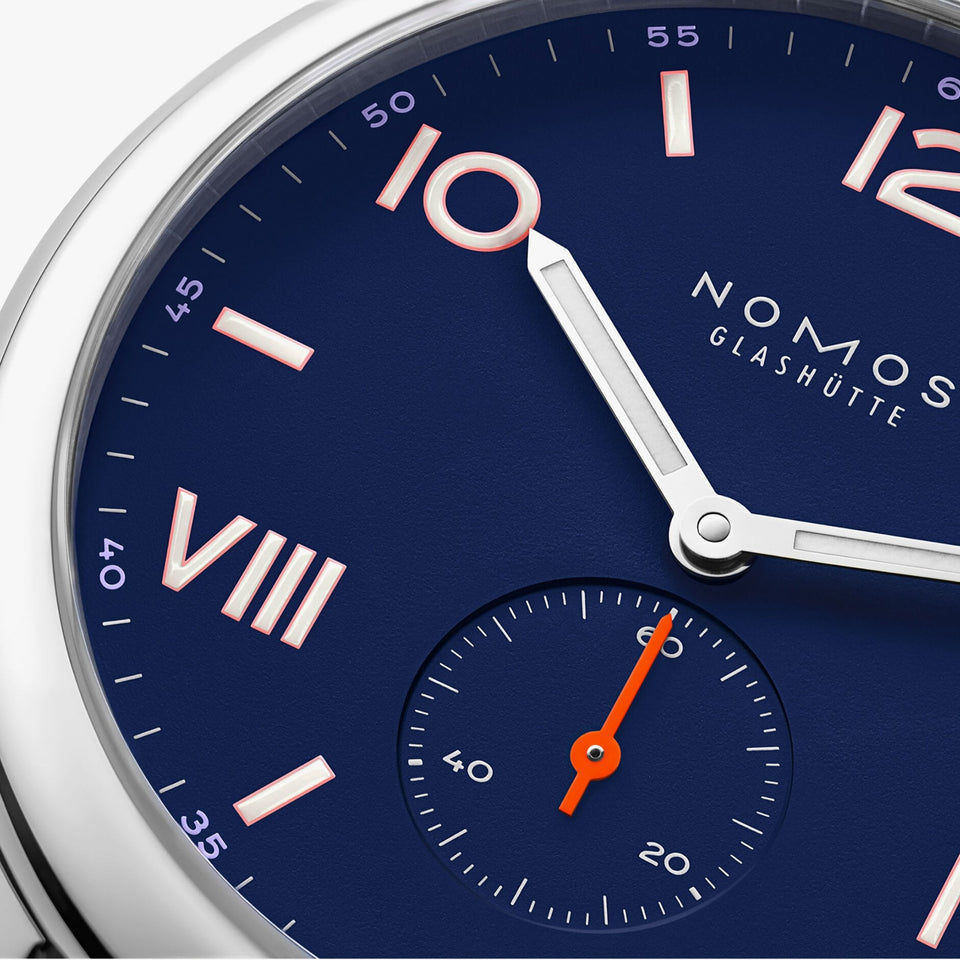 NOMOS Glashütte Club Campus 38 Night Sky Blue Dial Hand Wound Watch | Exhibition Caseback