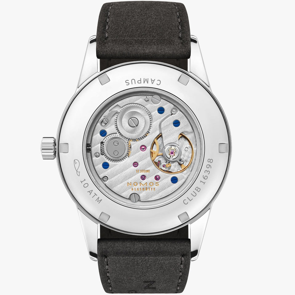 NOMOS Glashütte Club Campus 38 Night Sky Blue Dial Hand Wound Watch | Exhibition Caseback