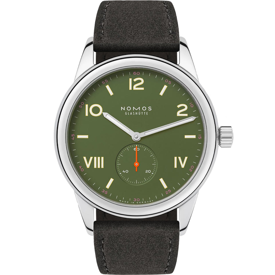 NOMOS Glashütte Club Campus All Olive Dial 38mm Hand Wound Watch | Exhibition Caseback