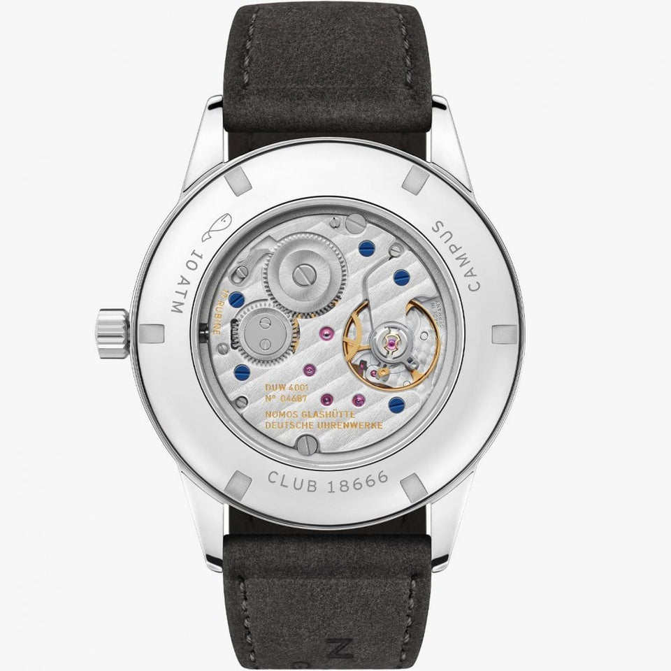 NOMOS Glashütte Club Campus All Olive Dial 38mm Hand Wound Watch | Exhibition Caseback