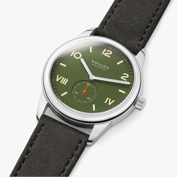 NOMOS Glashütte Club Campus All Olive Dial 38mm Hand Wound Watch | Exhibition Caseback